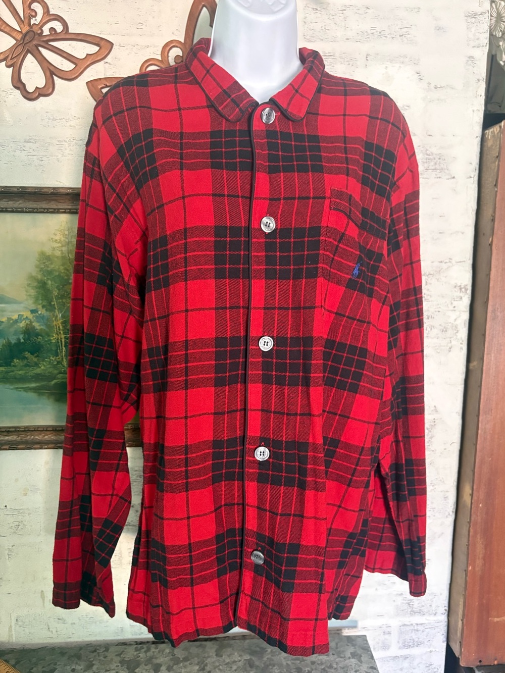 plaid Polo Ralph Lauren cotton flannel pajama shirt